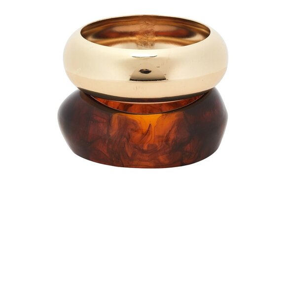 Epifene Jewelry - Epifene Chunky Bangles Set Of 2 in Amber & Gold bracelets tortoise chunky large